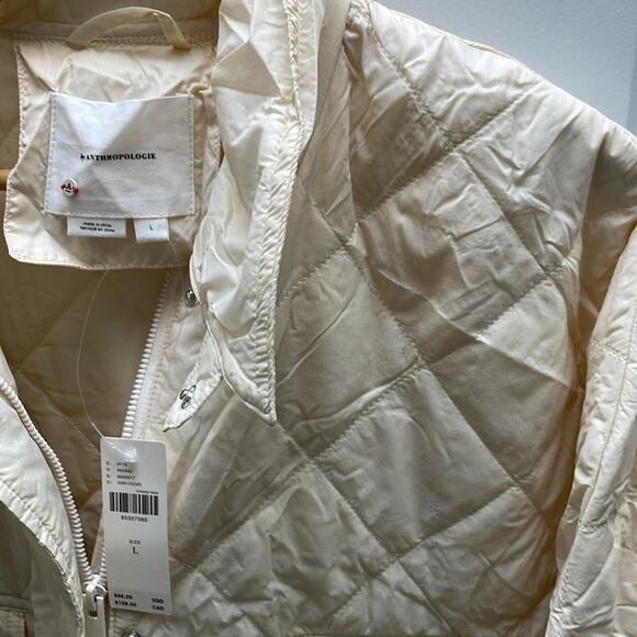 ANTHROPOLOGIE NWT  Lightweight Ivory Beige Quilted Shacket Size L - Picture 4 of 7